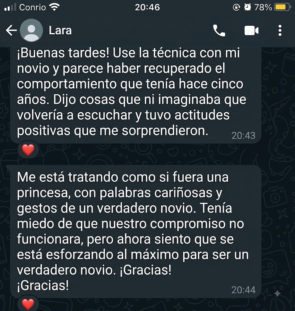Captura de conversación de una lectora que aplicó el método Hazle Falta 1