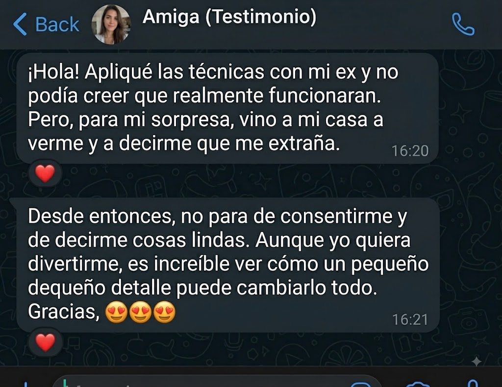 Captura de conversación de una lectora que aplicó el método Hazle Falta 2